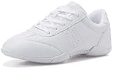 BAXINIER Youth Girls White Cheerleading Dancing Shoes Athletic Training Tennis Walking Breathable Competition Cheer Sneakers - White 2 Little Kid