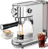atatix Espresso Machine with Milk Frother, 20 Bar High Pressure Professional Espresso Maker Automatic, Compact Stainless Steel Coffee Machine for Cappuccino, Latte, Gift for Coffee Lover, Silver
