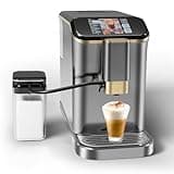 Super Automatic Espresso Machine 20 Bar With Milk Frother, Fully Automatic Bean to Cup Espresso Cappuccino and Latte Iced Coffee Maker Built-In Burr Grinder, Milk Container, Intuitive Touch Display