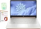 HP 14" LED Business Laptop Computer, 16GB RAM 320GB Storage (64GB eMMC+256GB SD Card), Intel Quad-Core N4120, Windows 11 S Laptop with 1-Year Microsoft Office 365, PLUSERA Earphones, Rose Gold