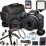 Canon EOS R100 24.2MP APS-C CMOS Sensor Mirrorless Camera with 18-45mm Lens + Case + 64GB Ultra Memory Card + LED Video Light + Filter + More (Essential Bundle) (Renewed), Black