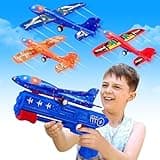 LJZJ 3 Pack Airplane Launcher Toys, 2 Flight Modes LED Foam Glider Catapult Plane, Outdoor Flying Toy for Kids, Birthday Gifts for Boy Girl 6+ Year Old, B-Day Party Supplies