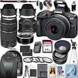 Canon EOS R100 Mirrorless Camera with Canon RF-S 18-45mm f/4.5-6.3 is STM and EF 75-300mm f/4-5.6III Lenses+Telephoto+Wide Angle Lenses+3pcs (UV/CPL/FLD) Filter Kit + Deluxe Accessory Bundle (Renewed)